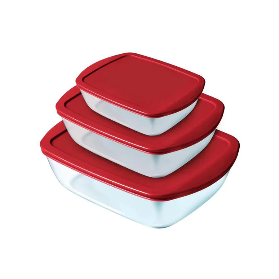 Pyrex Cook & Store Set of 3 Rectangular dish with red Lid